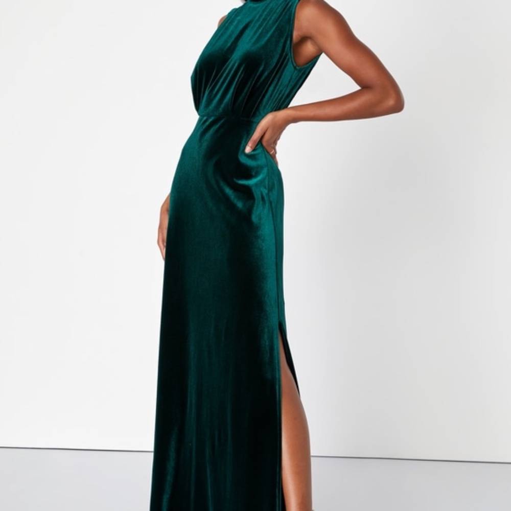Lulus Classic Elegance Emerald Velvet Sleeveless Mock Neck Maxi Dress Green